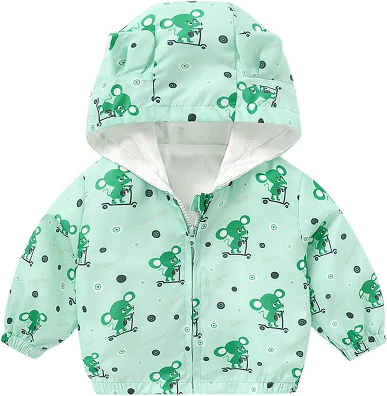 Toddler Baby Boys Girls Zip Up Cartoon Print Jacket Hooded Long Sleeve Coat Kids Windbreaker Coats Casual Fall Spring Clothes
