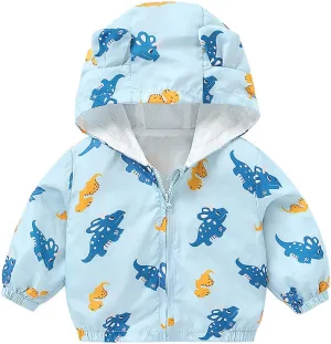 Toddler Baby Boys Girls Zip Up Cartoon Print Jacket Hooded Long Sleeve Coat Kids Windbreaker Coats Casual Fall Spring Clothes
