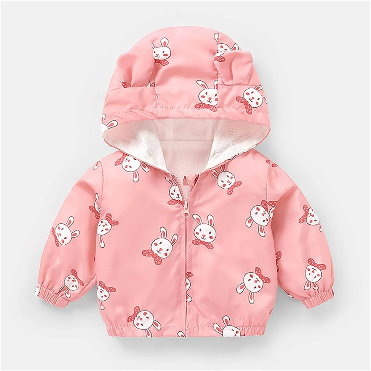 Toddler Baby Boys Girls Zip Up Cartoon Print Jacket Hooded Long Sleeve Coat Kids Windbreaker Coats Casual Fall Spring Clothes