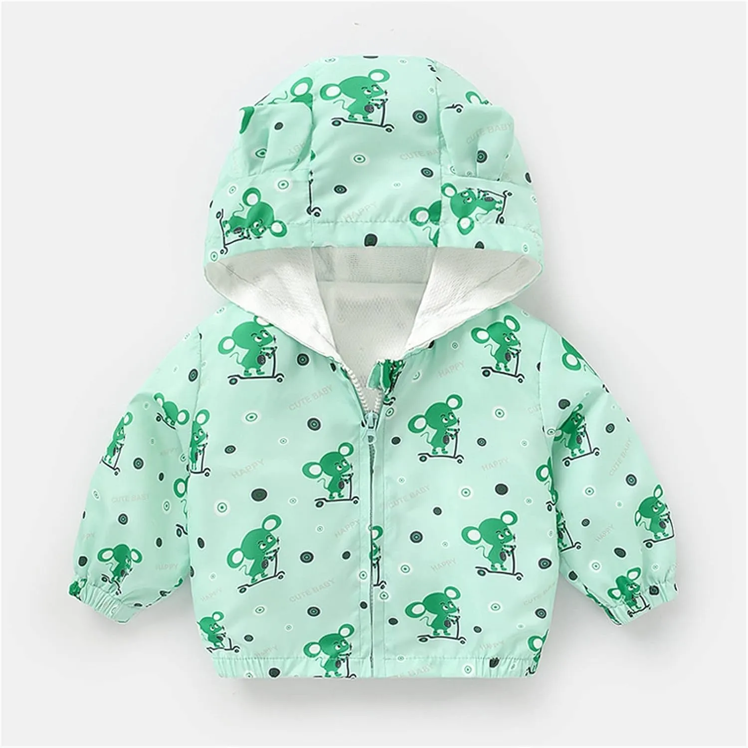Toddler Baby Boys Girls Zip Up Cartoon Print Jacket Hooded Long Sleeve Coat Kids Windbreaker Coats Casual Fall Spring Clothes
