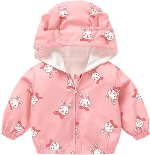 Toddler Baby Boys Girls Zip Up Cartoon Print Jacket Hooded Long Sleeve Coat Kids Windbreaker Coats Casual Fall Spring Clothes