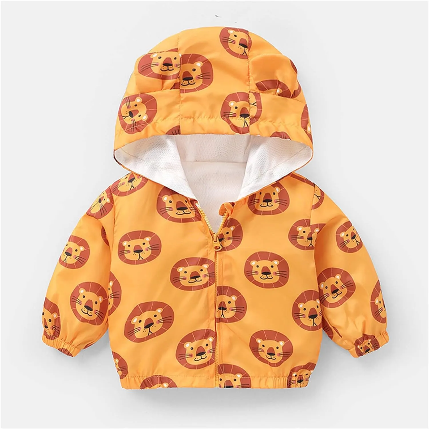 Toddler Baby Boys Girls Zip Up Cartoon Print Jacket Hooded Long Sleeve Coat Kids Windbreaker Coats Casual Fall Spring Clothes