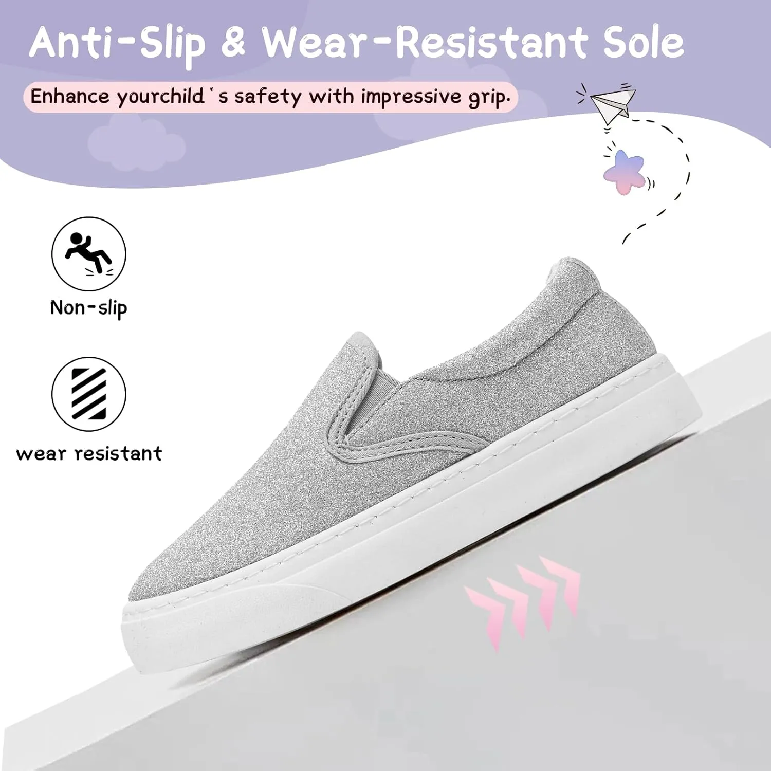 Toddler Sneakers for Girls Boys Low Top Slip On Kids Canvas Casual Shoes Comfortable Walking Sequins Glitter Shoes