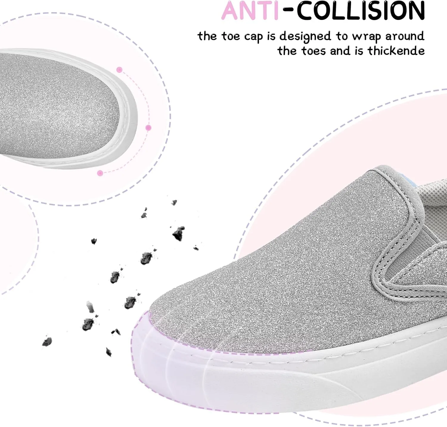 Toddler Sneakers for Girls Boys Low Top Slip On Kids Canvas Casual Shoes Comfortable Walking Sequins Glitter Shoes