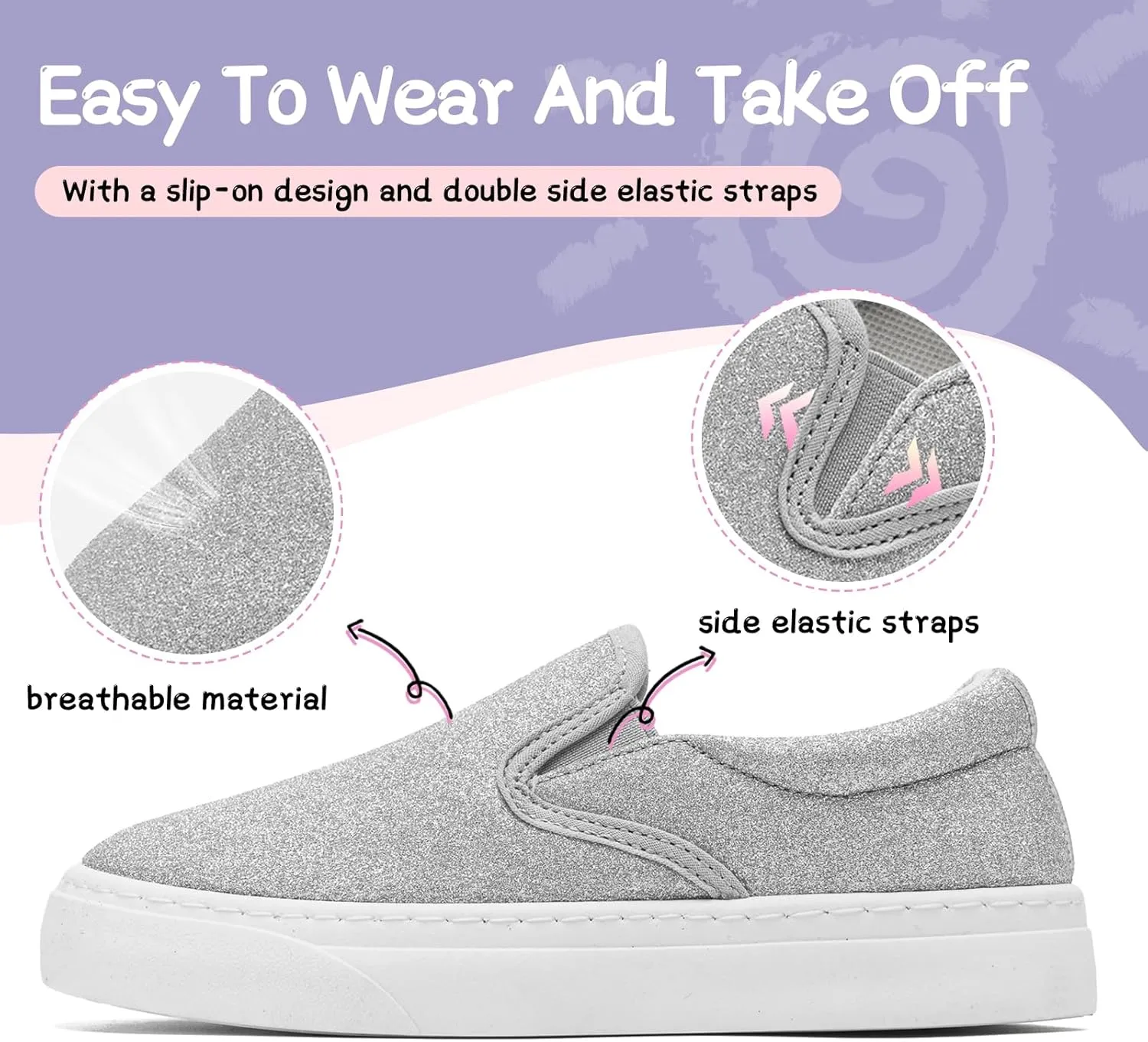 Toddler Sneakers for Girls Boys Low Top Slip On Kids Canvas Casual Shoes Comfortable Walking Sequins Glitter Shoes