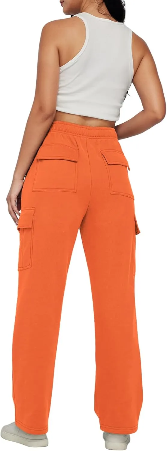 Trendy Queen Womens Cargo Sweatpants Wide Leg Baggy Fleece High Waisted Sweats Pants Winter Clothes with Pockets