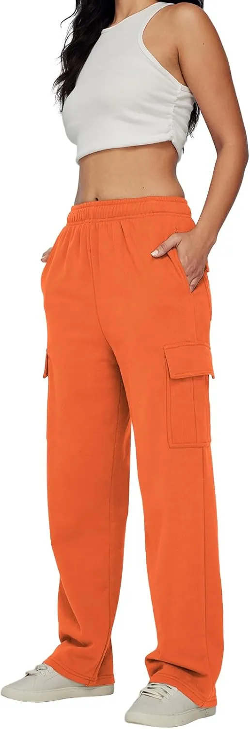 Trendy Queen Womens Cargo Sweatpants Wide Leg Baggy Fleece High Waisted Sweats Pants Winter Clothes with Pockets
