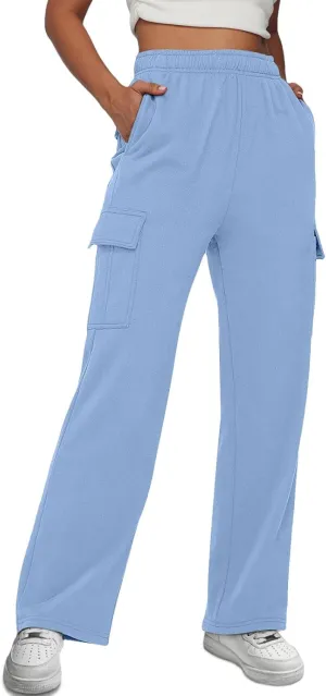 Trendy Queen Womens Cargo Sweatpants Wide Leg Baggy Fleece High Waisted Sweats Pants Winter Clothes with Pockets