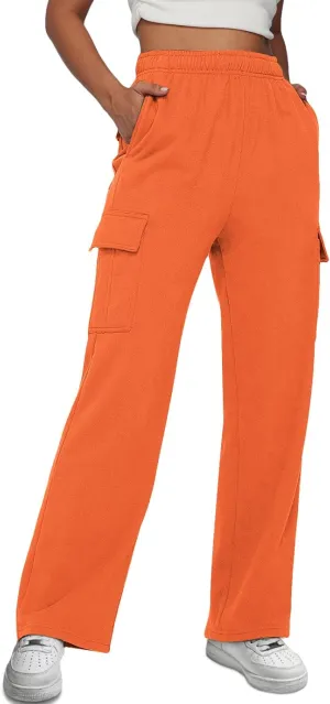 Trendy Queen Womens Cargo Sweatpants Wide Leg Baggy Fleece High Waisted Sweats Pants Winter Clothes with Pockets