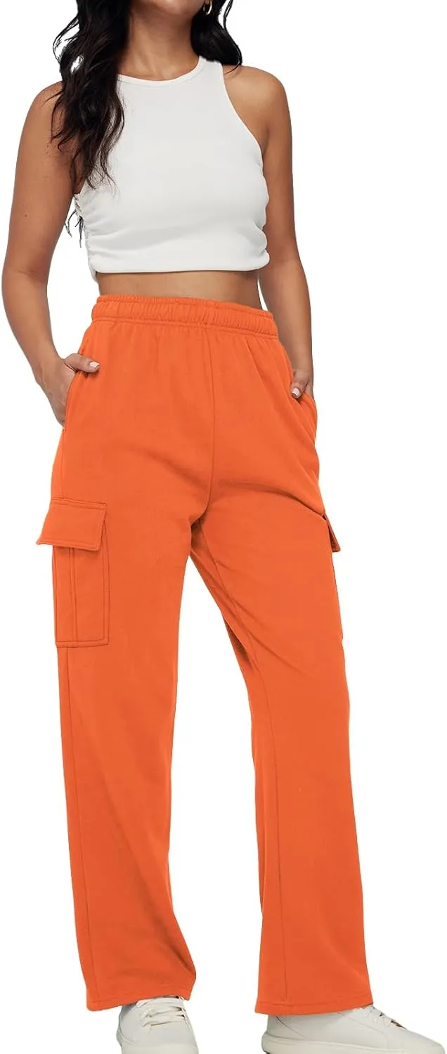 Trendy Queen Womens Cargo Sweatpants Wide Leg Baggy Fleece High Waisted Sweats Pants Winter Clothes with Pockets