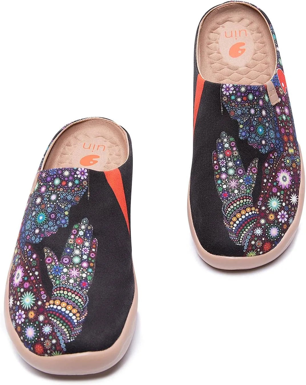 UIN Women's Slip On Mules Comfortable Flat Lightweight Wide Toe Clog Casual Art Painted Travel Shoes Malaga Series