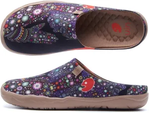 UIN Women's Slip On Mules Comfortable Flat Lightweight Wide Toe Clog Casual Art Painted Travel Shoes Malaga Series