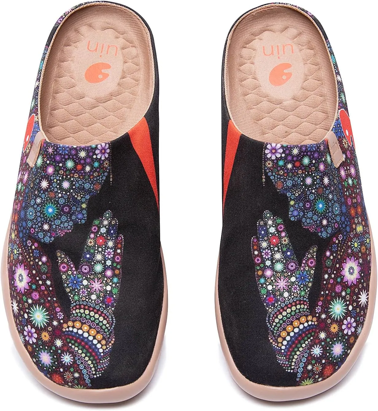 UIN Women's Slip On Mules Comfortable Flat Lightweight Wide Toe Clog Casual Art Painted Travel Shoes Malaga Series