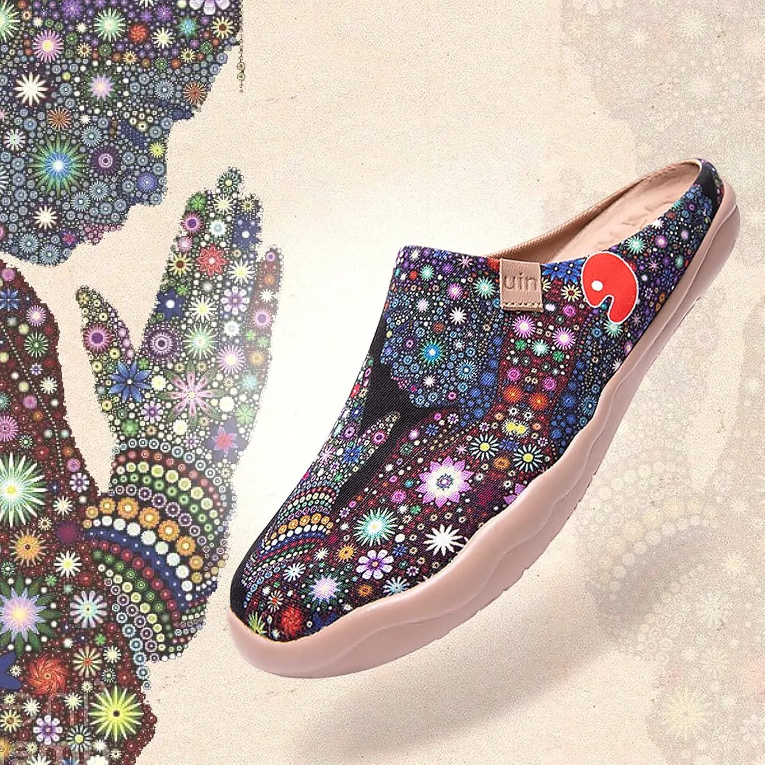UIN Women's Slip On Mules Comfortable Flat Lightweight Wide Toe Clog Casual Art Painted Travel Shoes Malaga Series