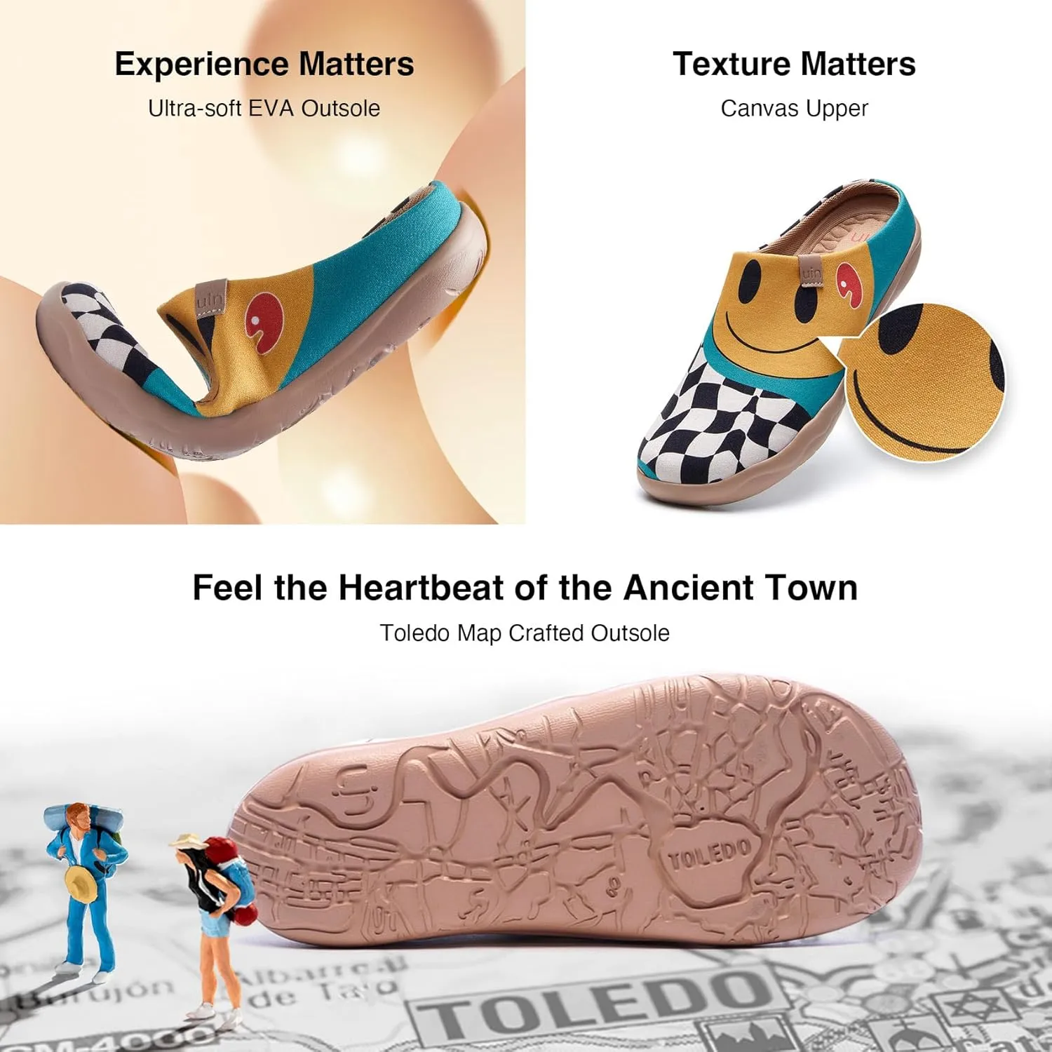UIN Women's Wide Toe Mules Comfortable Lightweight Casual Art Painted Slip On Travel Shoes Malaga