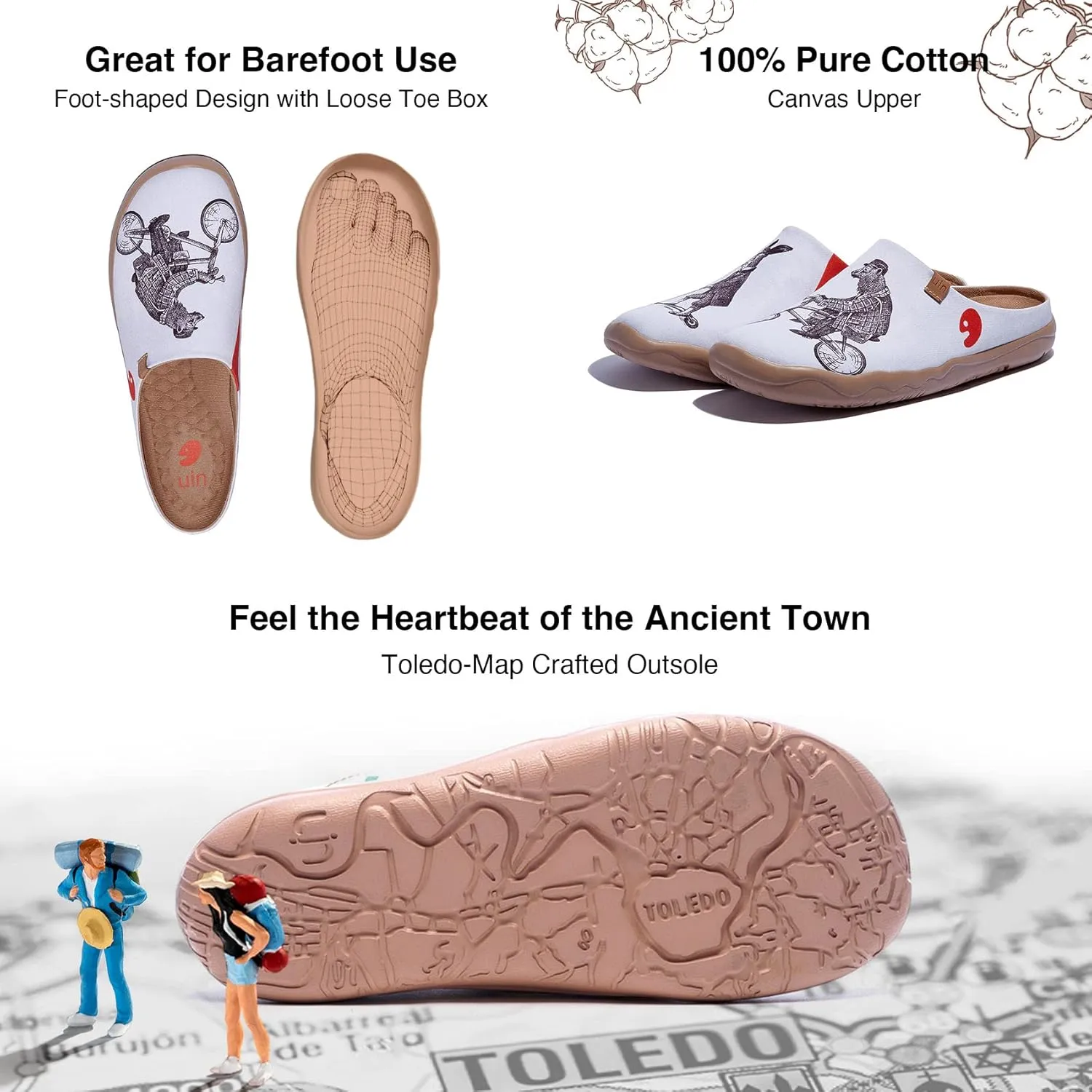 UIN Women's Wide Toe Mules Comfortable Lightweight Casual Art Painted Slip On Travel Shoes Malaga