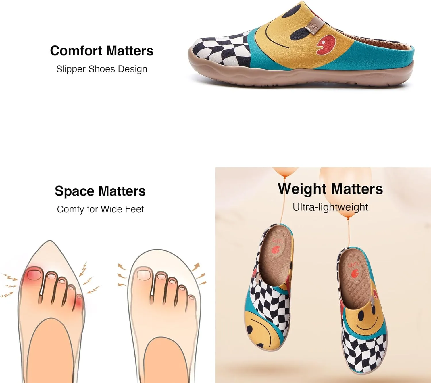 UIN Women's Wide Toe Mules Comfortable Lightweight Casual Art Painted Slip On Travel Shoes Malaga
