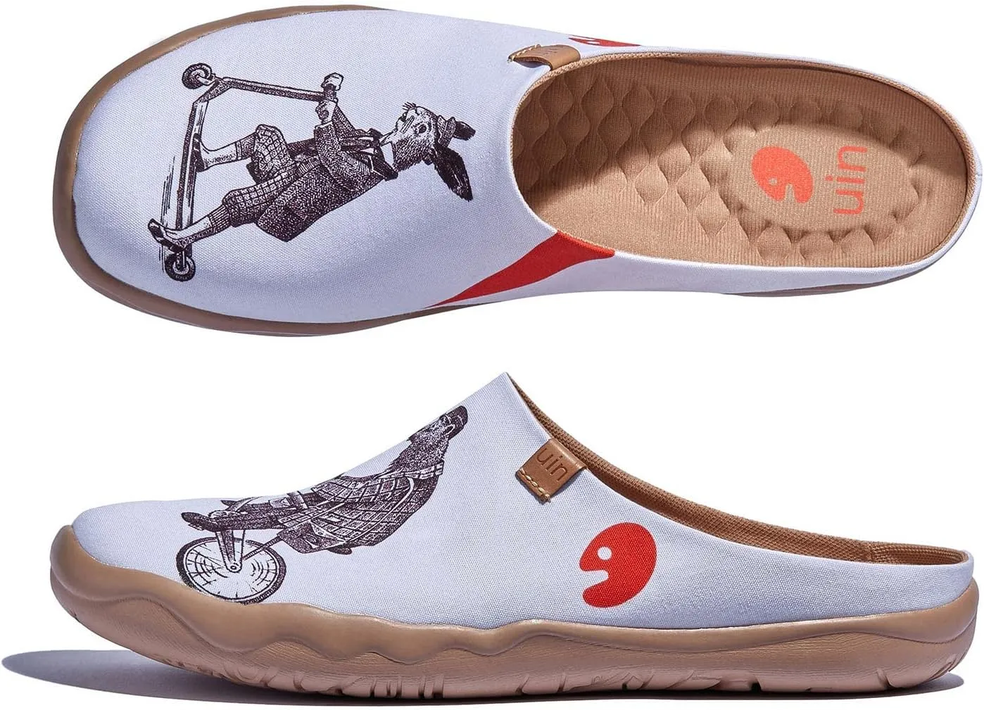 UIN Women's Wide Toe Mules Comfortable Lightweight Casual Art Painted Slip On Travel Shoes Malaga