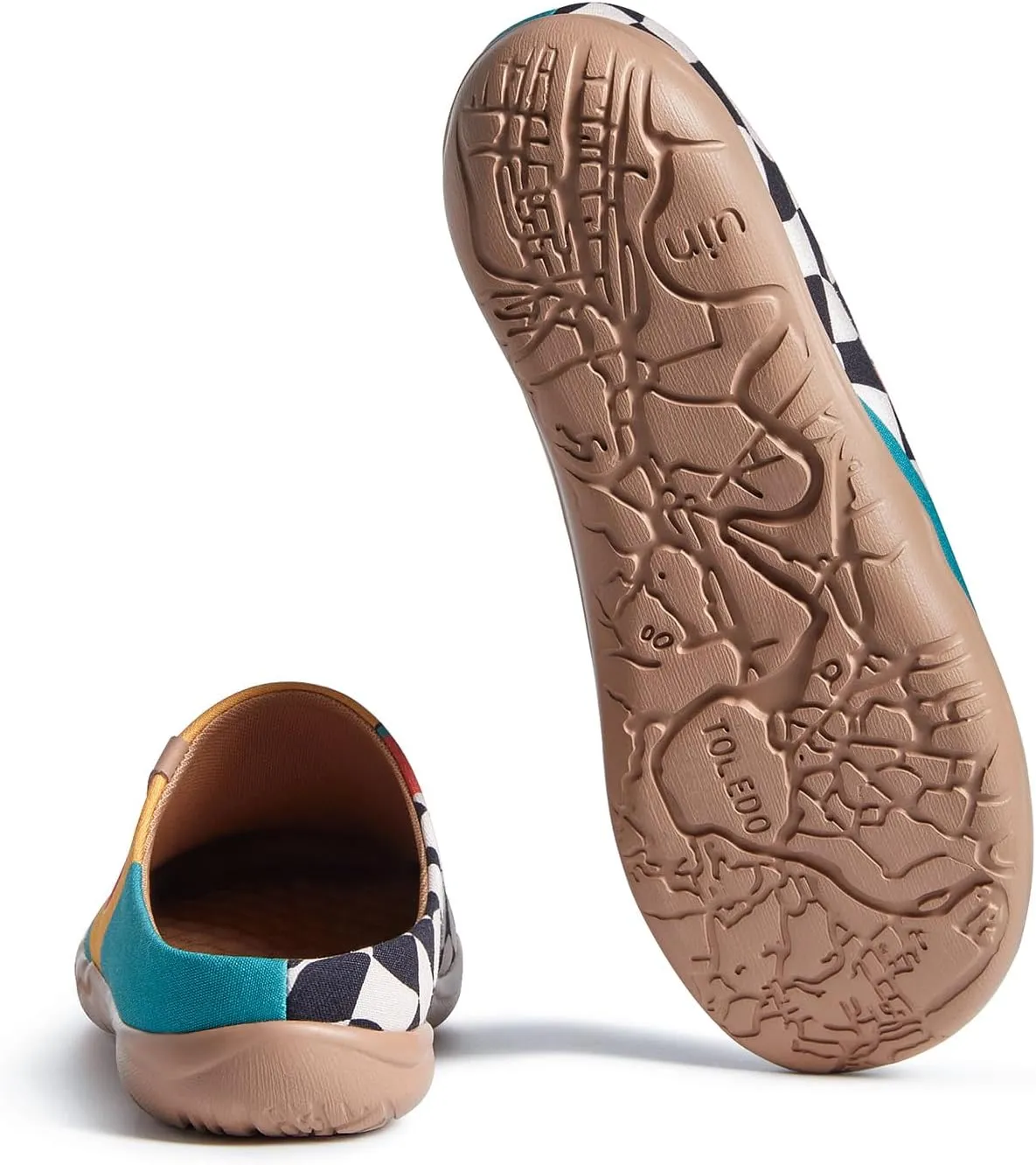 UIN Women's Wide Toe Mules Comfortable Lightweight Casual Art Painted Slip On Travel Shoes Malaga