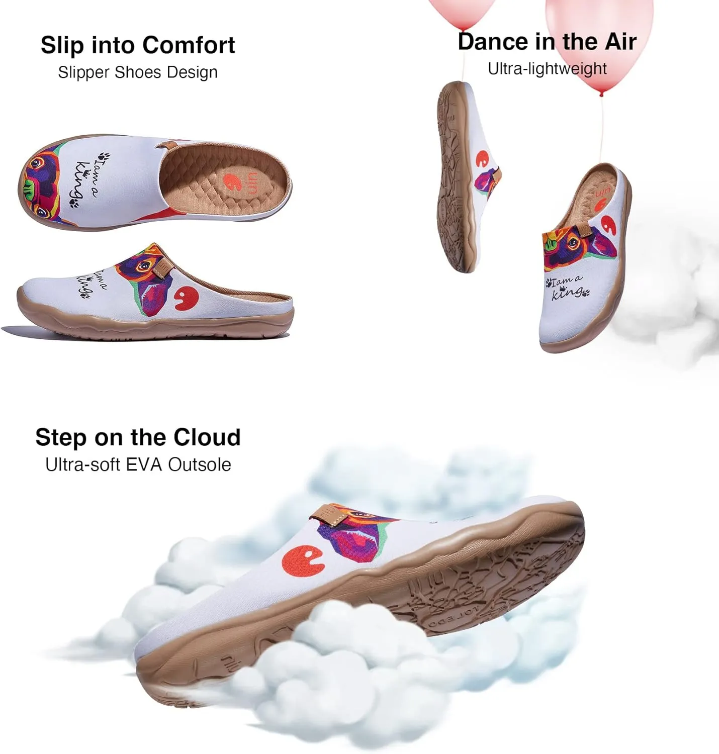 UIN Women's Wide Toe Mules Comfortable Lightweight Casual Art Painted Slip On Travel Shoes Malaga