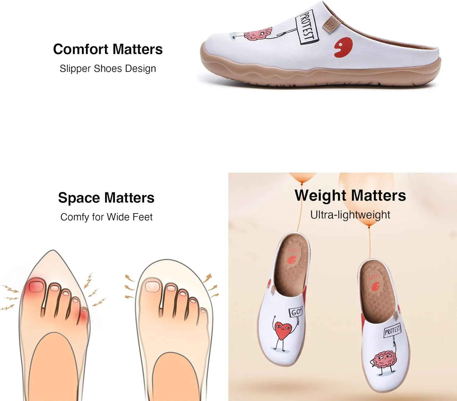 UIN Women's Wide Toe Mules Comfortable Lightweight Casual Art Painted Slip On Travel Shoes Malaga