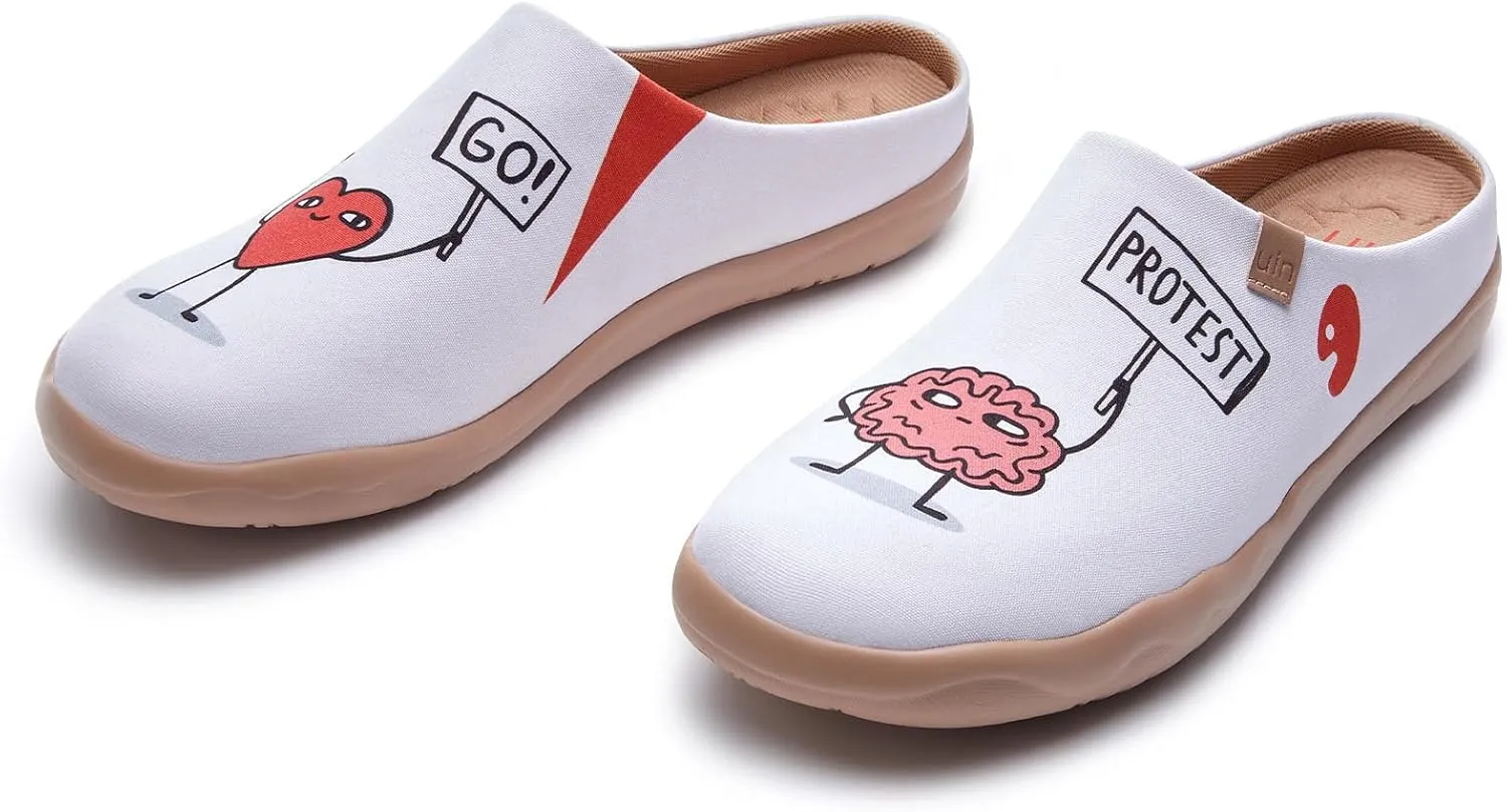 UIN Women's Wide Toe Mules Comfortable Lightweight Casual Art Painted Slip On Travel Shoes Malaga