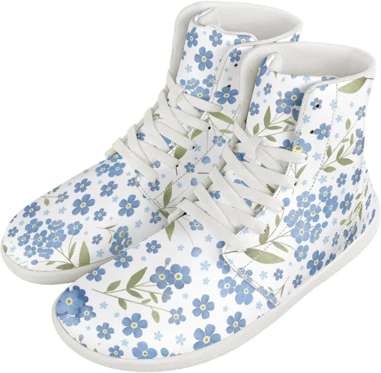 Unisex Mens PU Leather High Top Shoes Non Slip Lace Up Athletic Running Platform Sneakers for Women