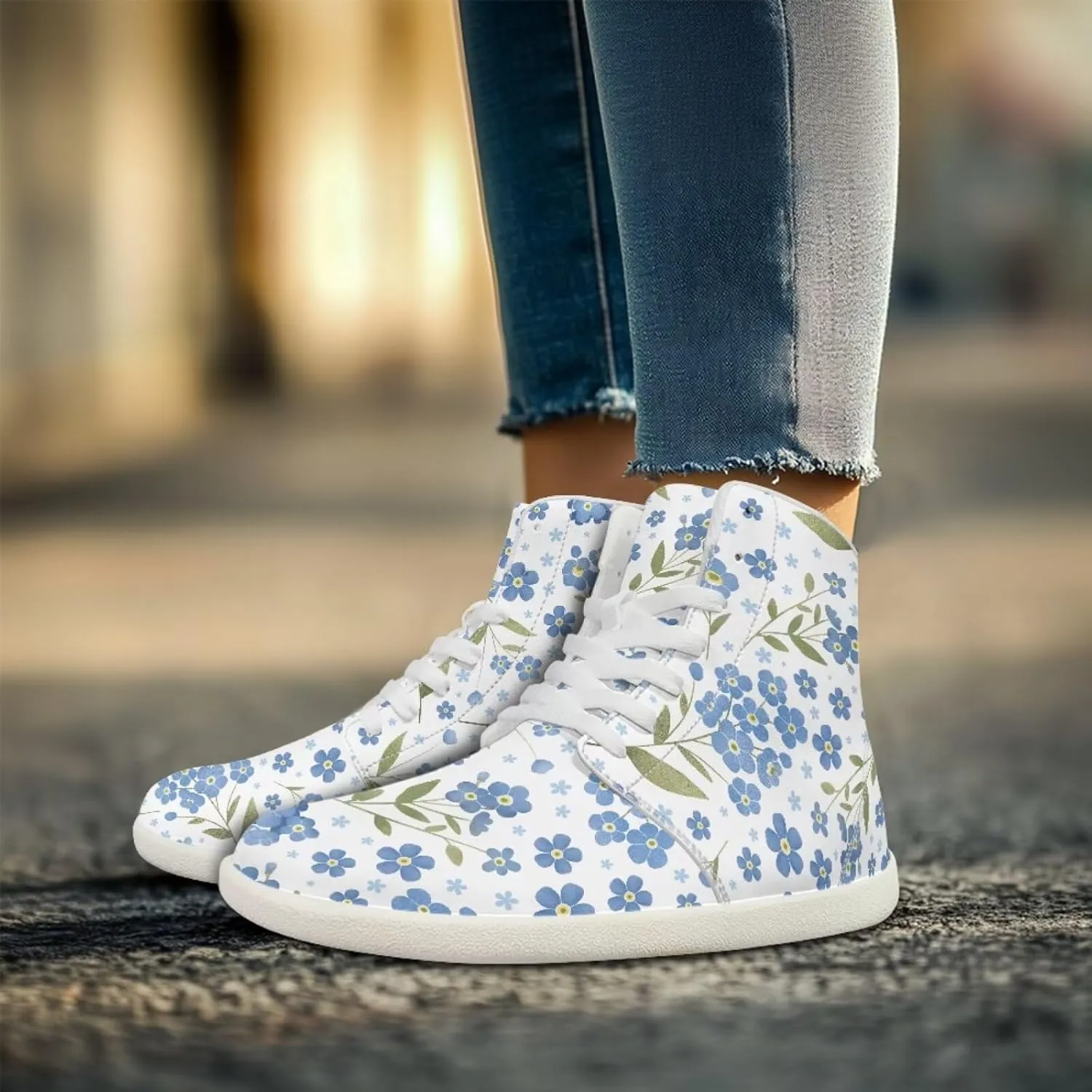 Unisex Mens PU Leather High Top Shoes Non Slip Lace Up Athletic Running Platform Sneakers for Women