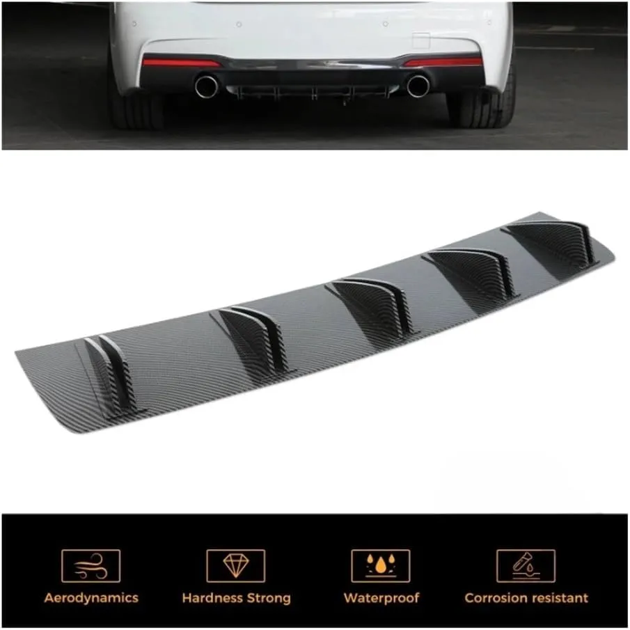 Universal 5 Fin Spoiler Modification Kit Car Rear Bumper Lip ABS Rear Shark Chassis Fin Style Curved Bumper Lip Diffuser(Black)
