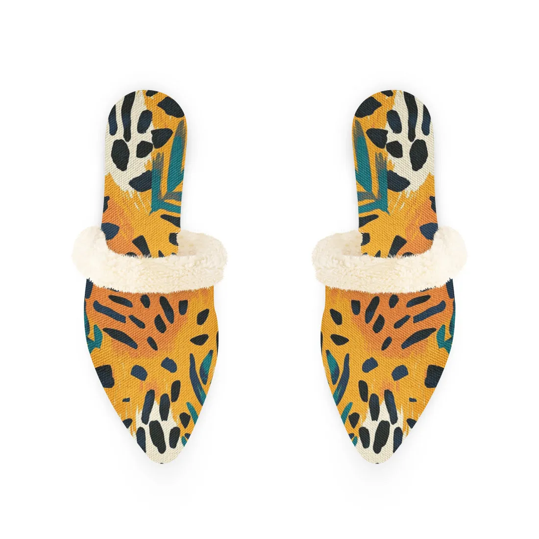 Vibrant Animal Print Fur-Lined Mules