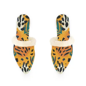Vibrant Animal Print Fur-Lined Mules