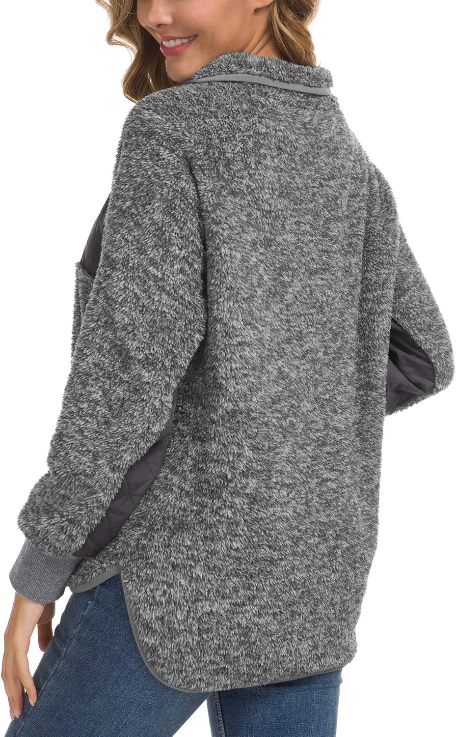 VIISHOW Women's Long Sleeves Quilt Coat Turtleneck Oblique Button Neck Fleece Pullover Coat Sweatshirts Outwear with Pocket
