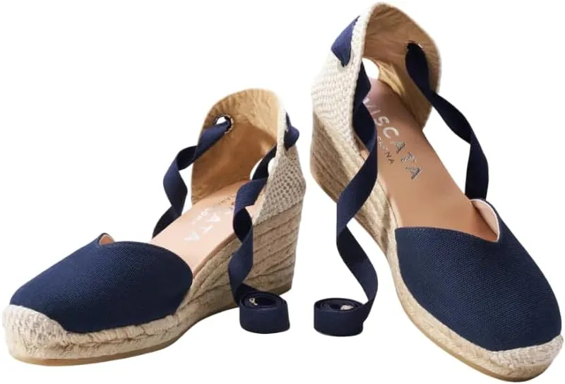 VISCATA Gava Canvas Wedge Handmade 2 ½” Heel Women's Sandals with Breathable Cotton Canvas V-cut Vamp and 100% Natural Jute Midsole for all Casual Occasions