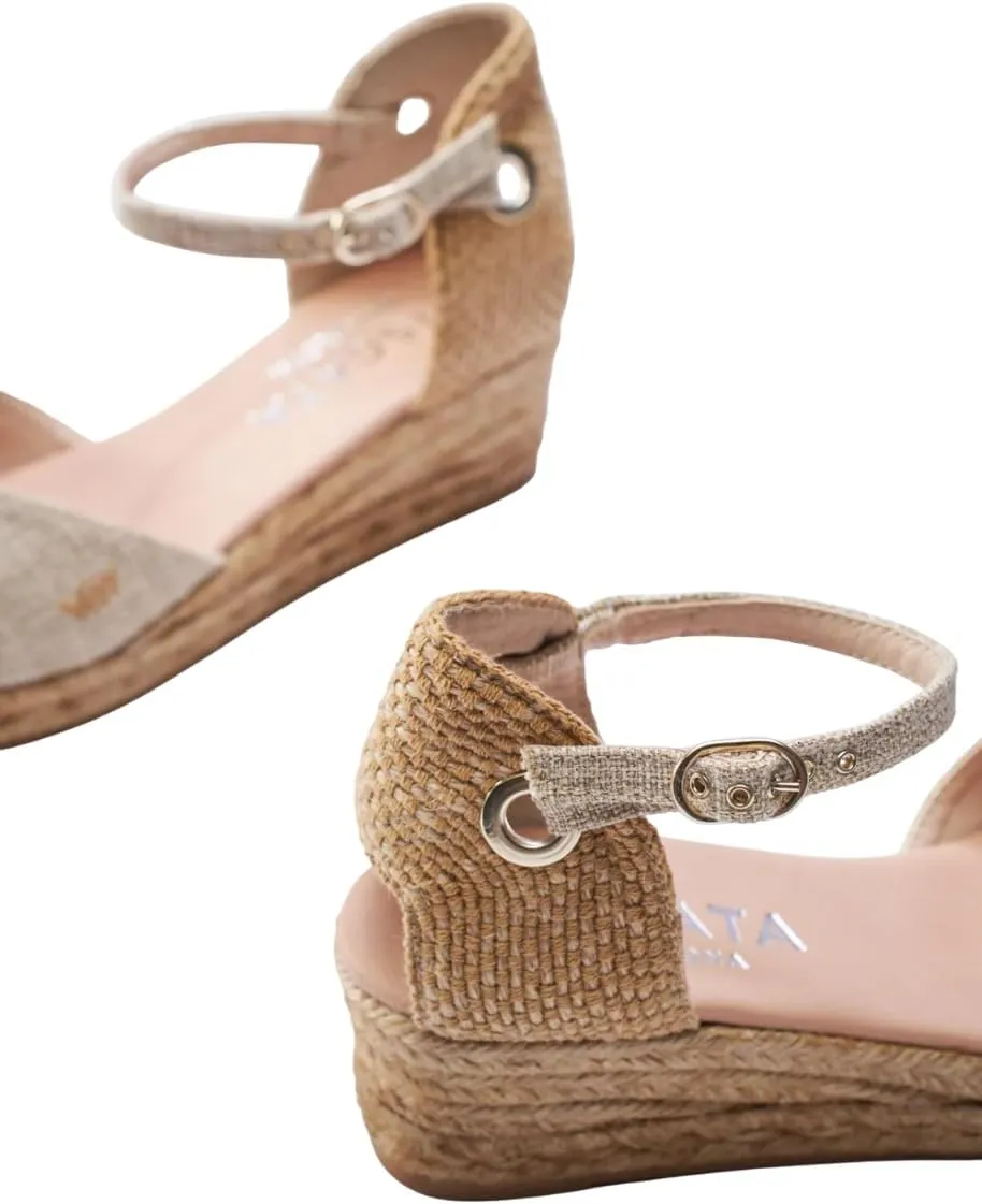 Viscata Pubol Espadrille Canvas Low Wedges with Ankle Strap Spain Handmade 2” Heel Women's Sandals with Breathable Organic Cotton Canvas and 100% Natural Jute for all Occasions: Casual, Work, Party