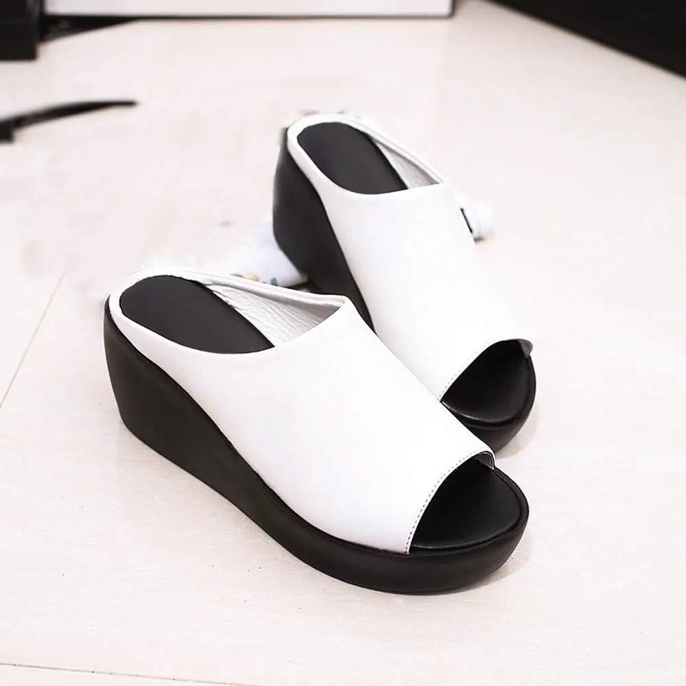 Wedge Sandals for Women,Women's Casual Summer Shoes Open Toe Thick Bottom Platform Slides Fish Mouth Slip On Slippers