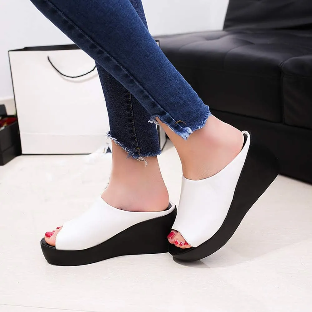 Wedge Sandals for Women,Women's Casual Summer Shoes Open Toe Thick Bottom Platform Slides Fish Mouth Slip On Slippers