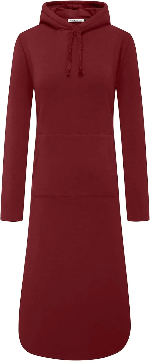 WenVen Womens Long Hoodie Dress Thicken Fleece Lined Pullover Sweatshirt