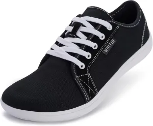 WHITIN Women's Canvas/Leather Barefoot Shoes | Wide Width Minimalist Sneakers | Classic Fit Low Top