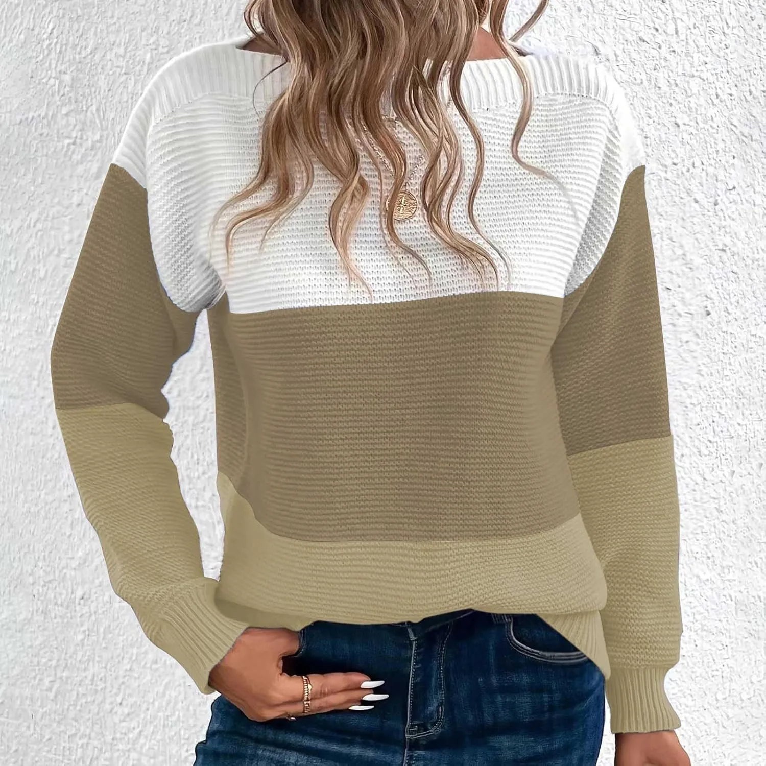 Winter Sweaters for Women 2024 Casual Loose Color Block Pullover Sweater Long Sleeve Boat Neck Knit Jumper Tops