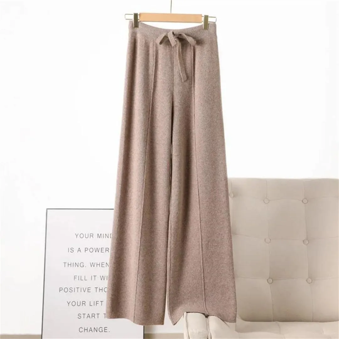 Women Merino Wool Soft Comfortable Wide Leg Elegant Pants Loose Knitwear Pants