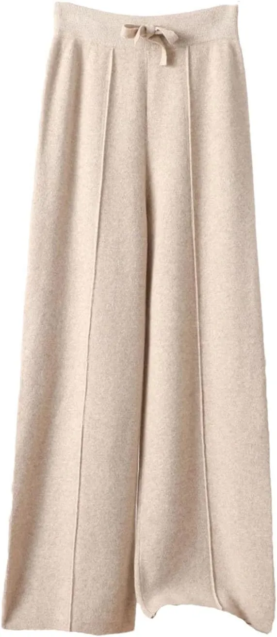 Women Merino Wool Soft Comfortable Wide Leg Elegant Pants Loose Knitwear Pants