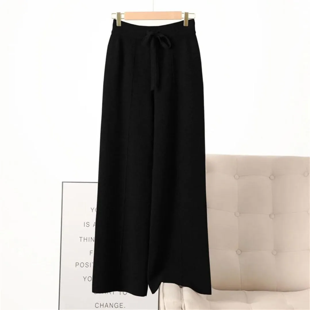 Women Merino Wool Soft Comfortable Wide Leg Elegant Pants Loose Knitwear Pants