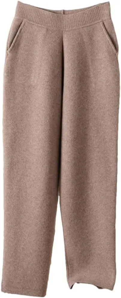 Women Merino Wool Soft Comfortable Wide Leg Elegant Pants Loose Knitwear Pants