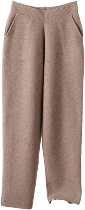 Women Merino Wool Soft Comfortable Wide Leg Elegant Pants Loose Knitwear Pants