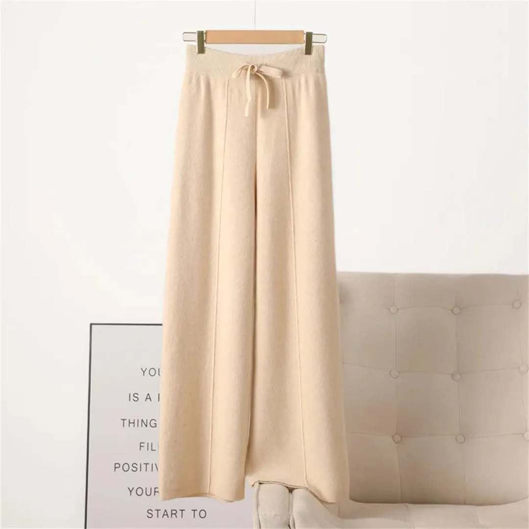 Women Merino Wool Soft Comfortable Wide Leg Elegant Pants Loose Knitwear Pants