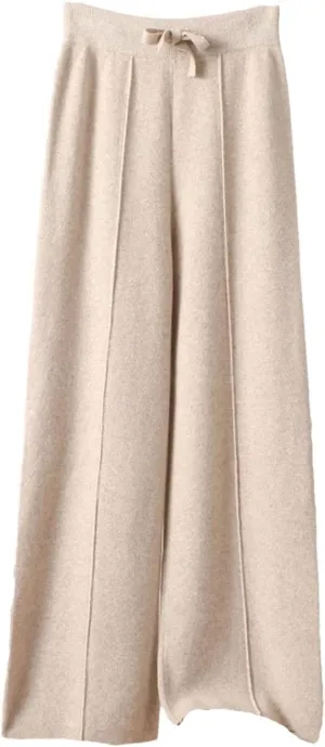 Women Merino Wool Soft Comfortable Wide Leg Elegant Pants Loose Knitwear Pants
