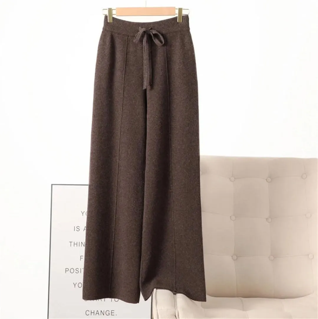 Women Merino Wool Soft Comfortable Wide Leg Elegant Pants Loose Knitwear Pants