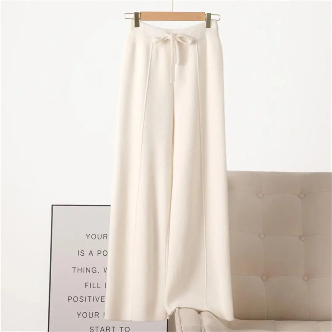 Women Merino Wool Soft Comfortable Wide Leg Elegant Pants Loose Knitwear Pants