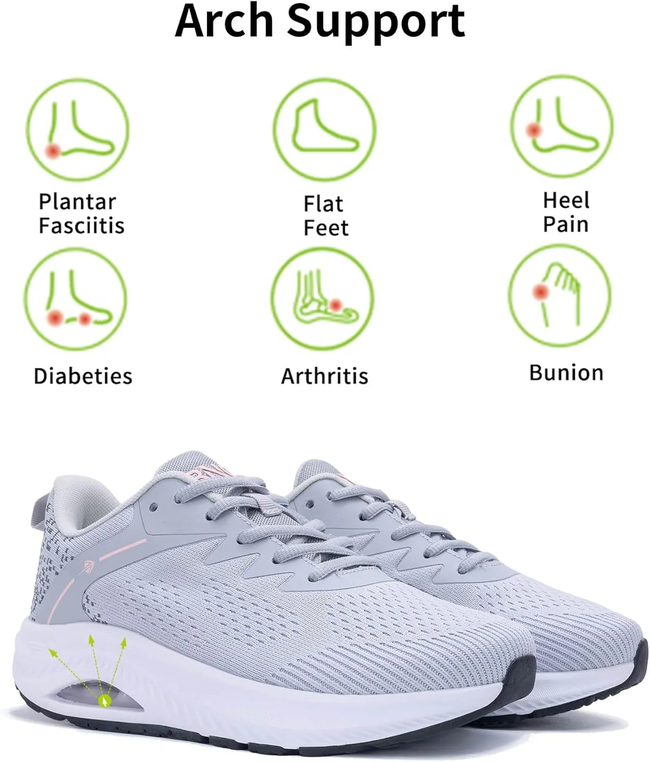 Womens Arch Support Walking Shoes Wide Toe Box Orthotic Sneakers Air Tennis Shoes for Plantar Fasciitis Pain Relief, Size 6-11