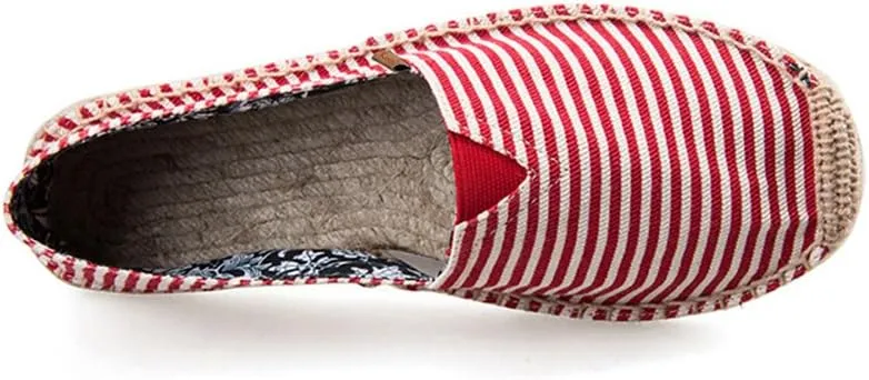 Women's Breathable Canvas Stripe Slip on Flat Espadrilles